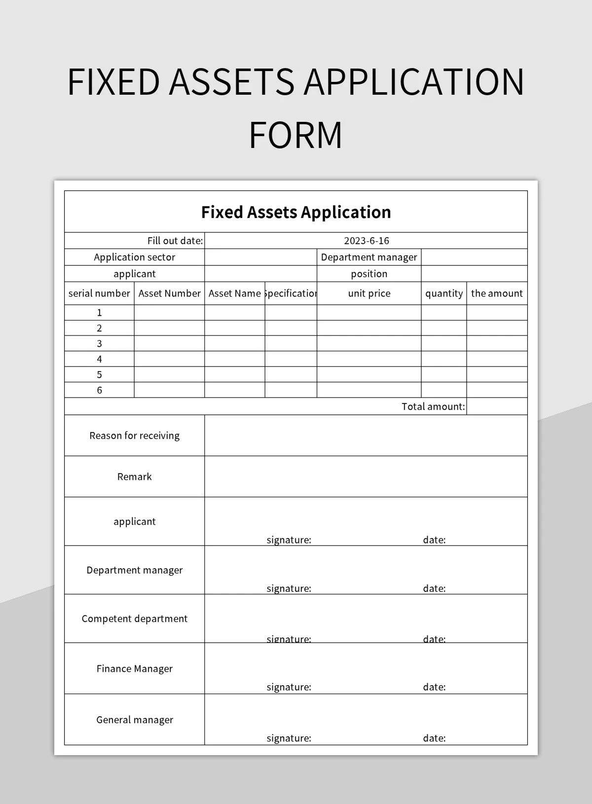 Fixed Assets Application Form Excel Template And Google Sheets File For