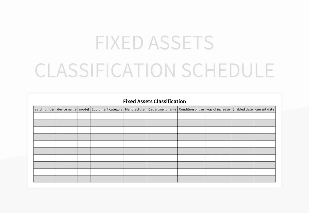 Fixed Assets Classification Schedule Excel Template And Google Sheets File For Free Download