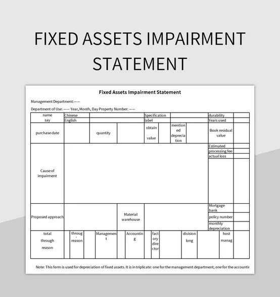 Fixed Assets Impairment Statement Excel Template And Google Sheets File