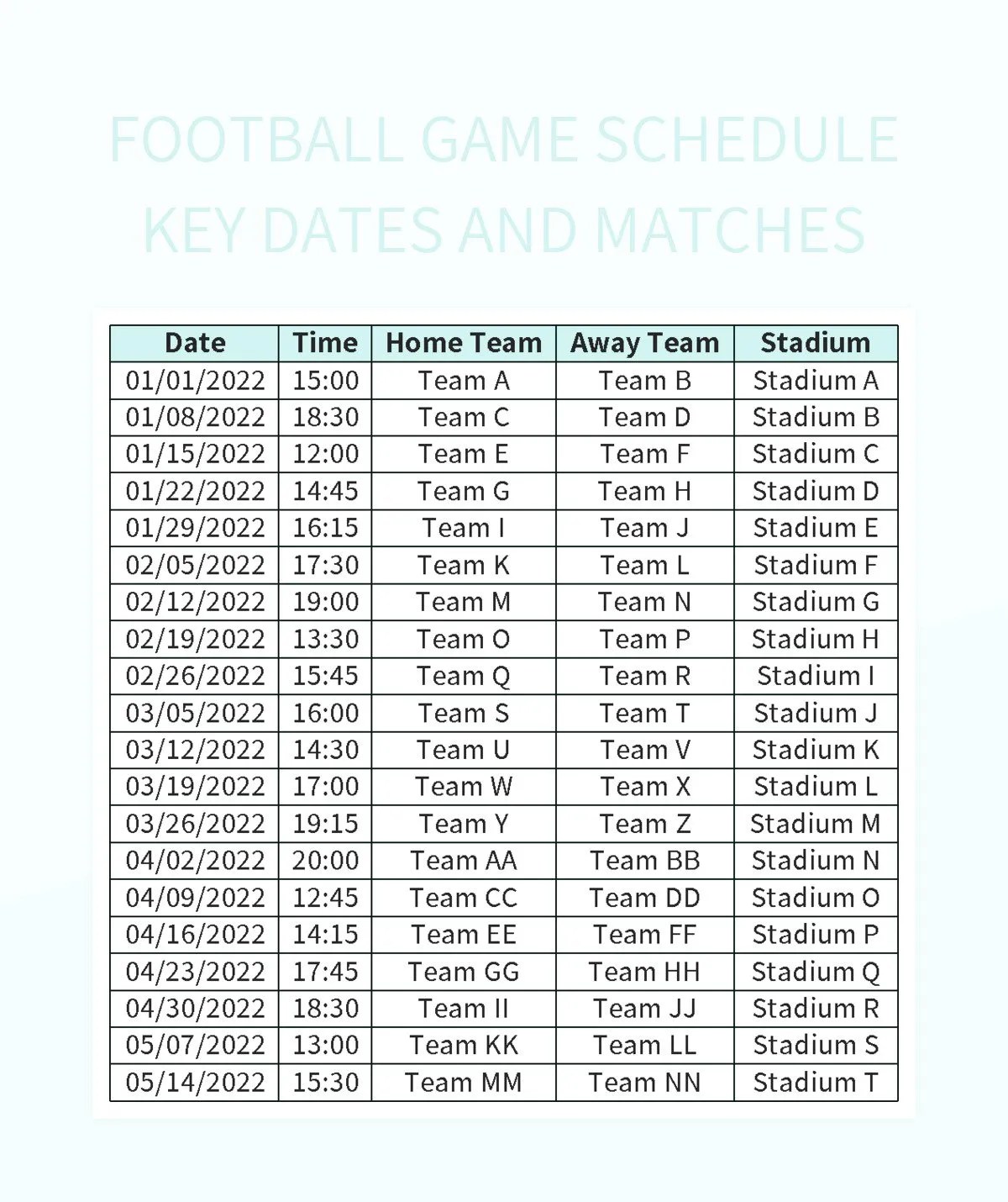 Football Game Schedule Key Dates And Matches Excel Template And Google