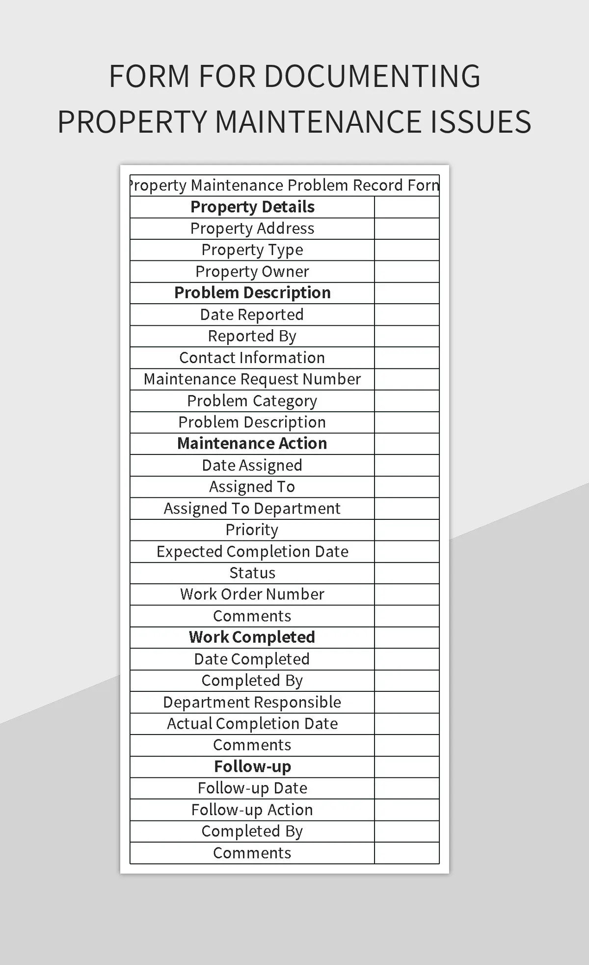 Form For Documenting Property Maintenance Issues Excel Template And