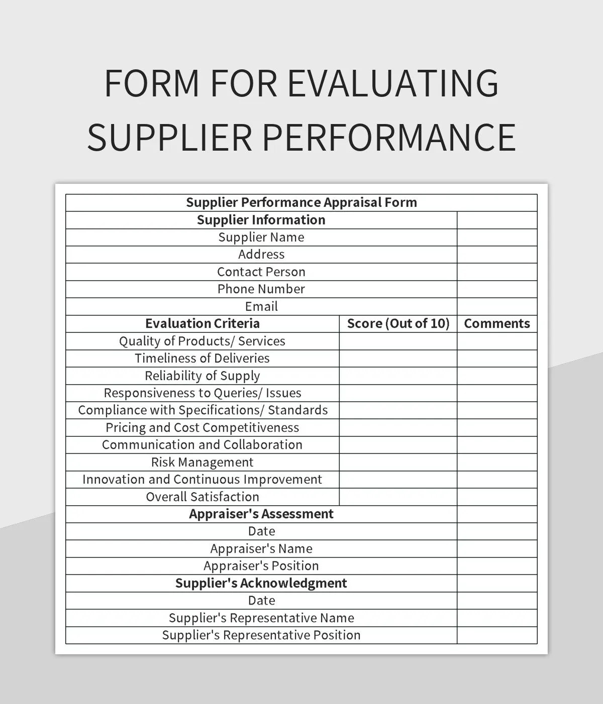 Free Supplier Performance Appraisal Templates For Google Sheets And