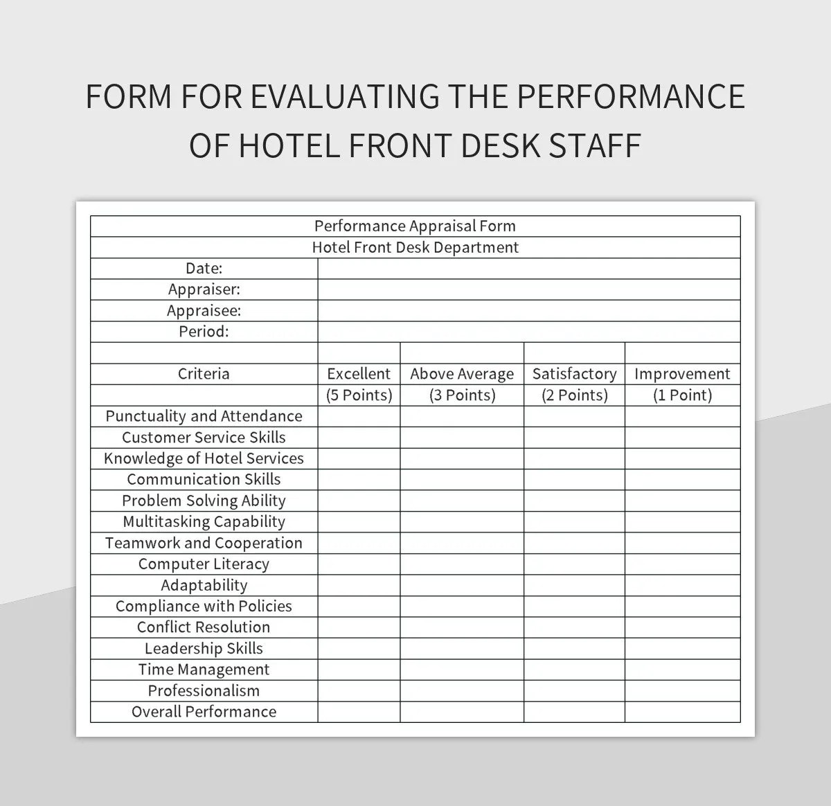Free Hotel Performance Appraisal Form Templates For Google Sheets And