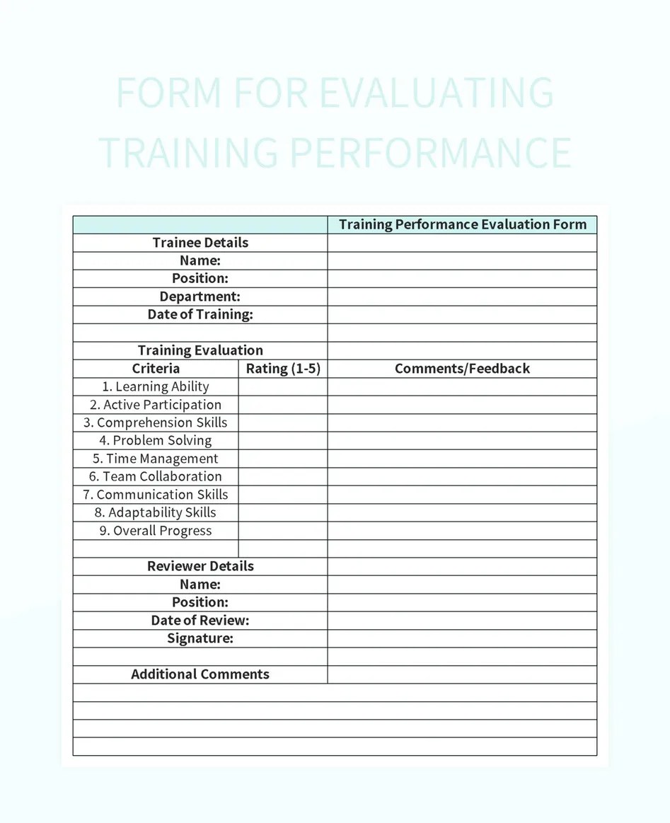 Form For Evaluating Training Performance Excel Template And Google