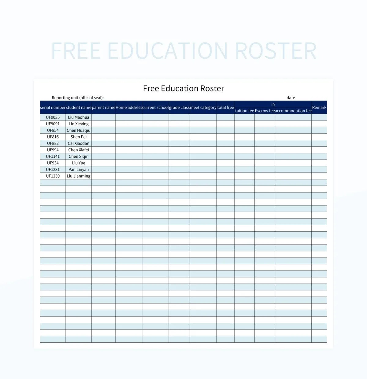 Free Training Education Roster Templates For Google Sheets And