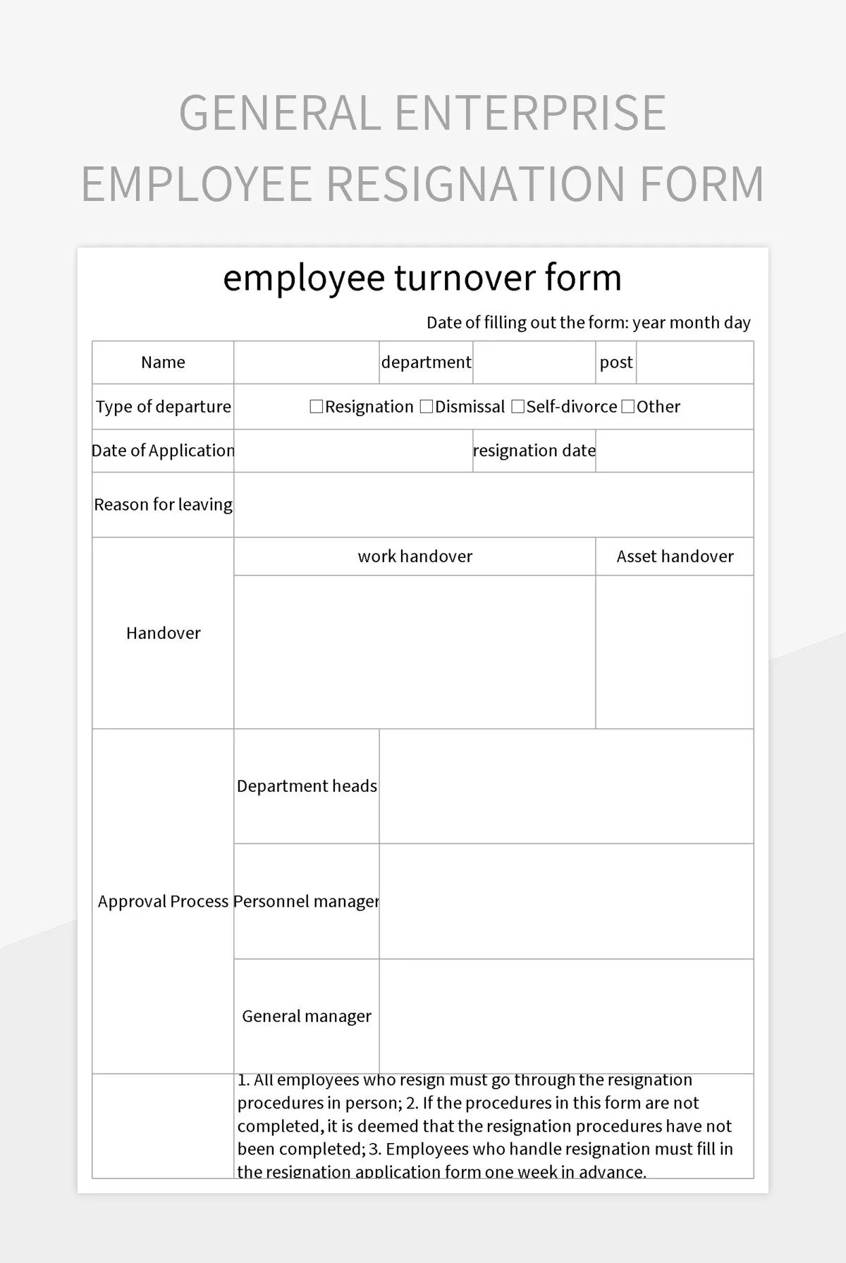 Enterprise Employee Resignation Handover Checklist Excel Template And