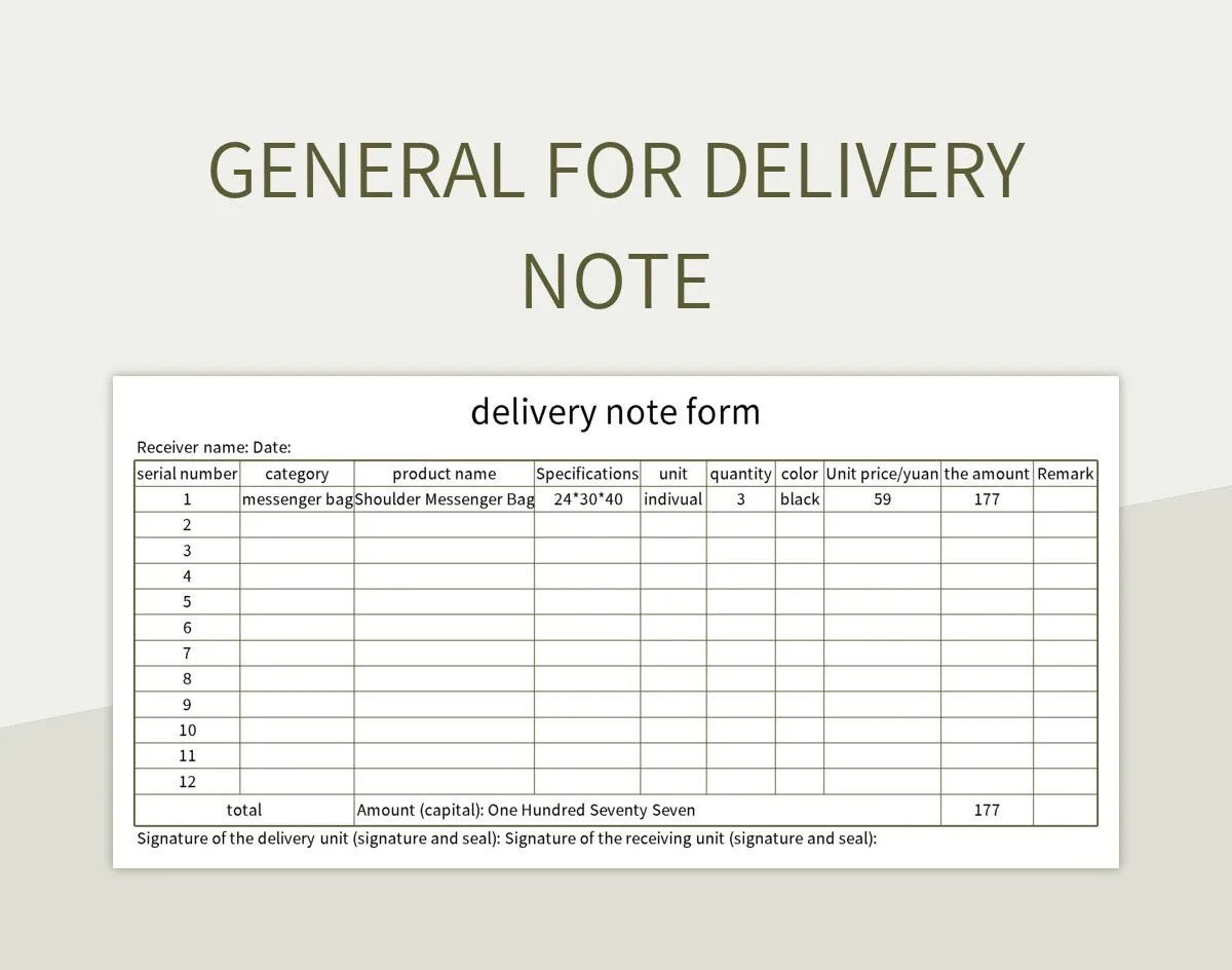 Company General Delivery Note Form Excel Template And Google Sheets