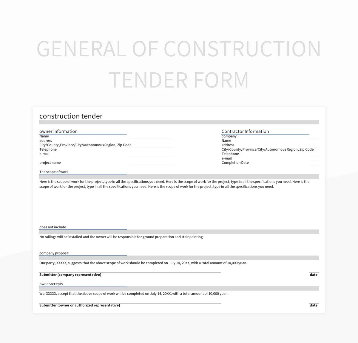 Free Tender Templates For Google Sheets And Microsoft Excel Slidesdocs