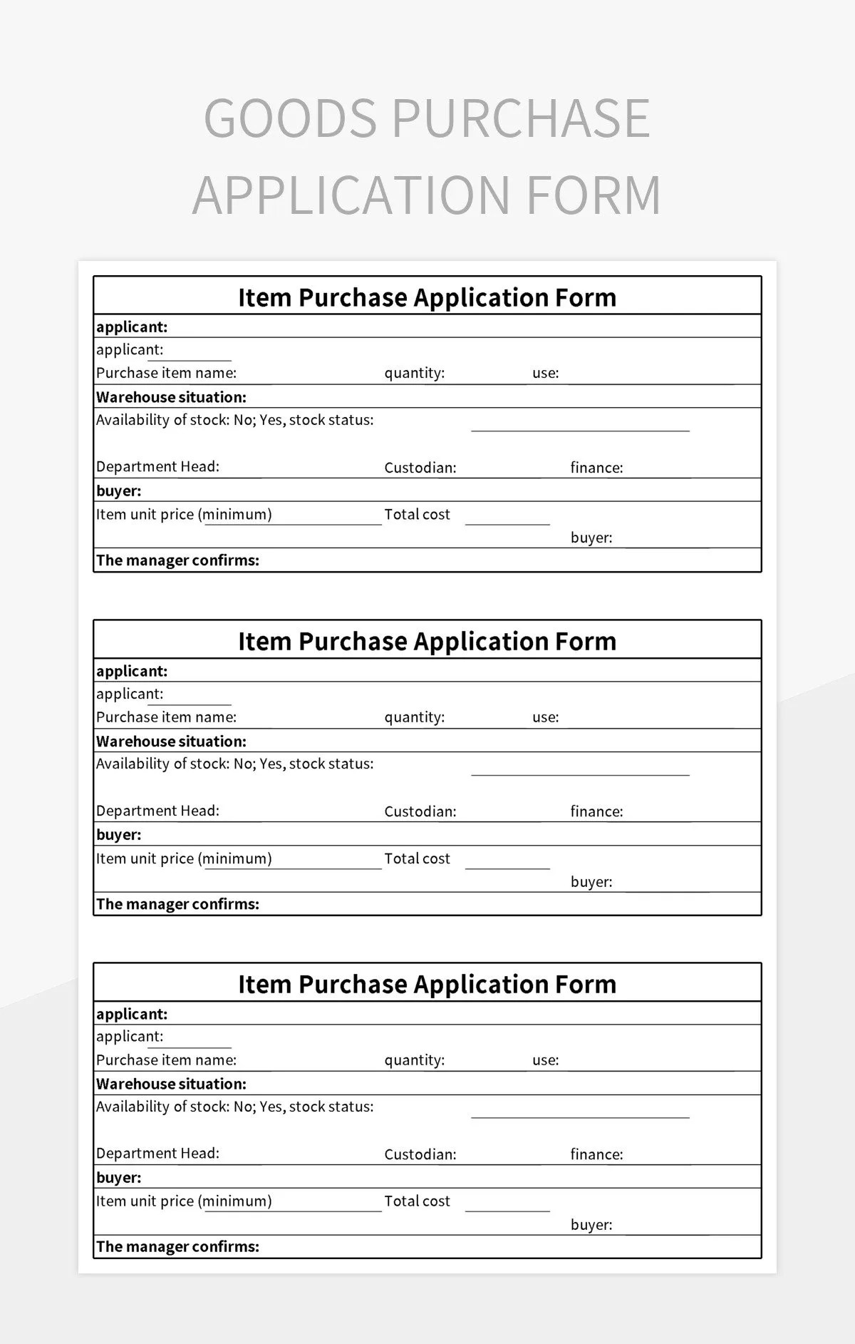 Goods Purchase Application Form Excel Template And Google Sheets File