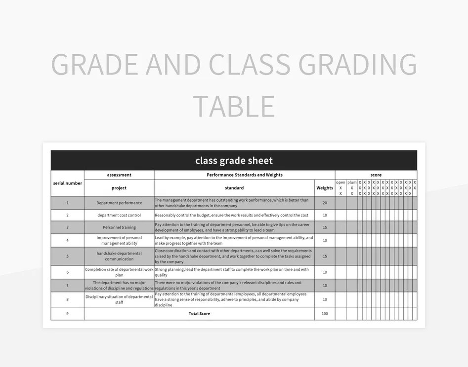 Grade And Class Grading Table Excel Template And Google Sheets File For