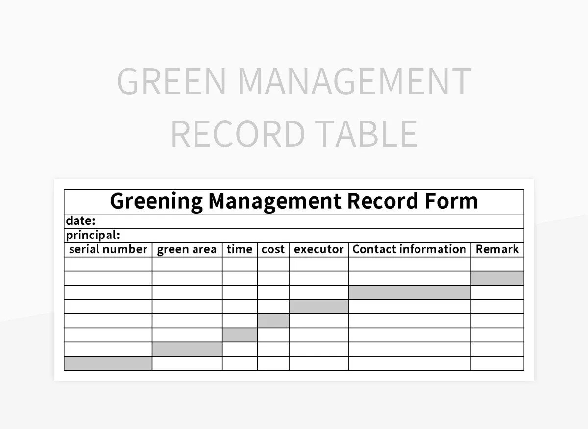 Green Management Record Table Excel Template And Google Sheets File For