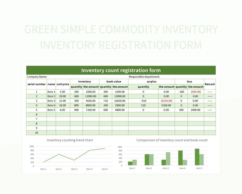 Green Simple Commodity Inventory Inventory Registration Form Excel