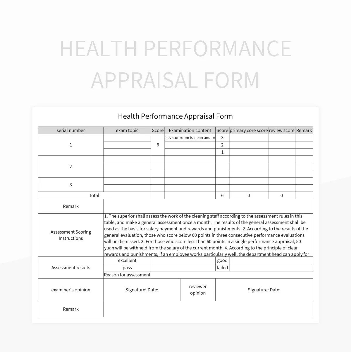Health Performance Appraisal Form Excel Template And Google Sheets File