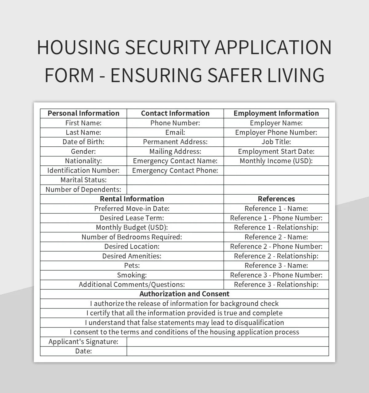 Housing Security Application Form Ensuring Safer Living Excel