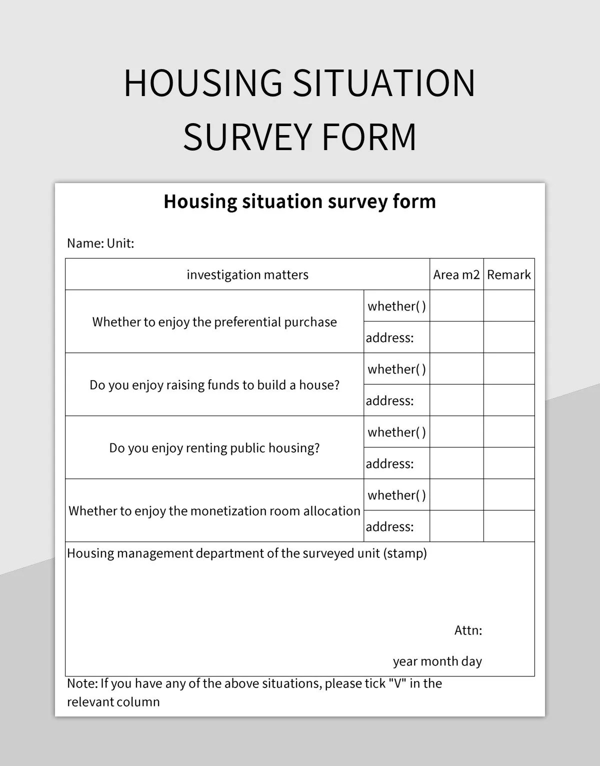 Housing Situation Survey Form Excel Template And Google Sheets File For