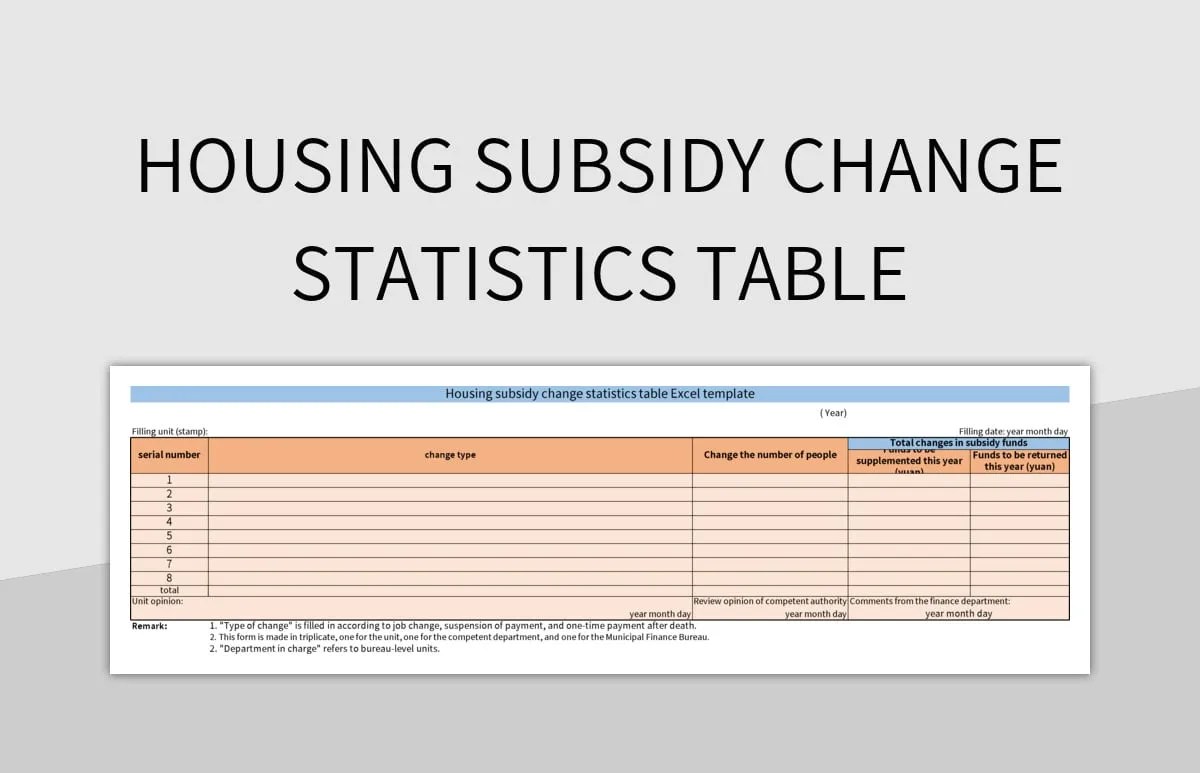 Housing Subsidy Change Statistics Table Excel Template And Google Sheets File For Free Download