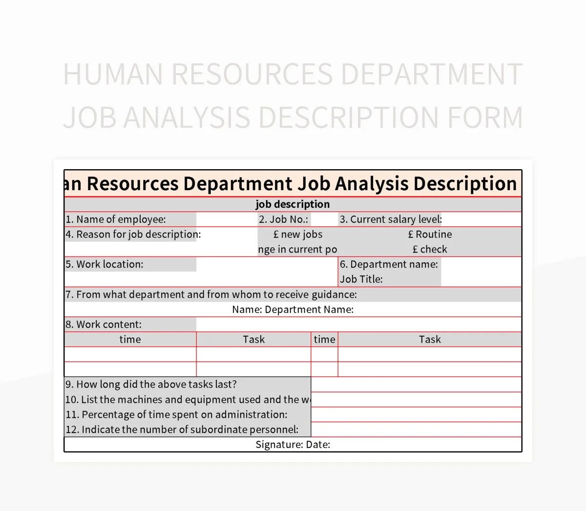 Human Resources Department Job Analysis Description Form Excel Template And Google Sheets File
