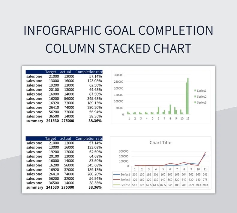 Infographic Goal Completion Column Stacked Chart Excel Template And