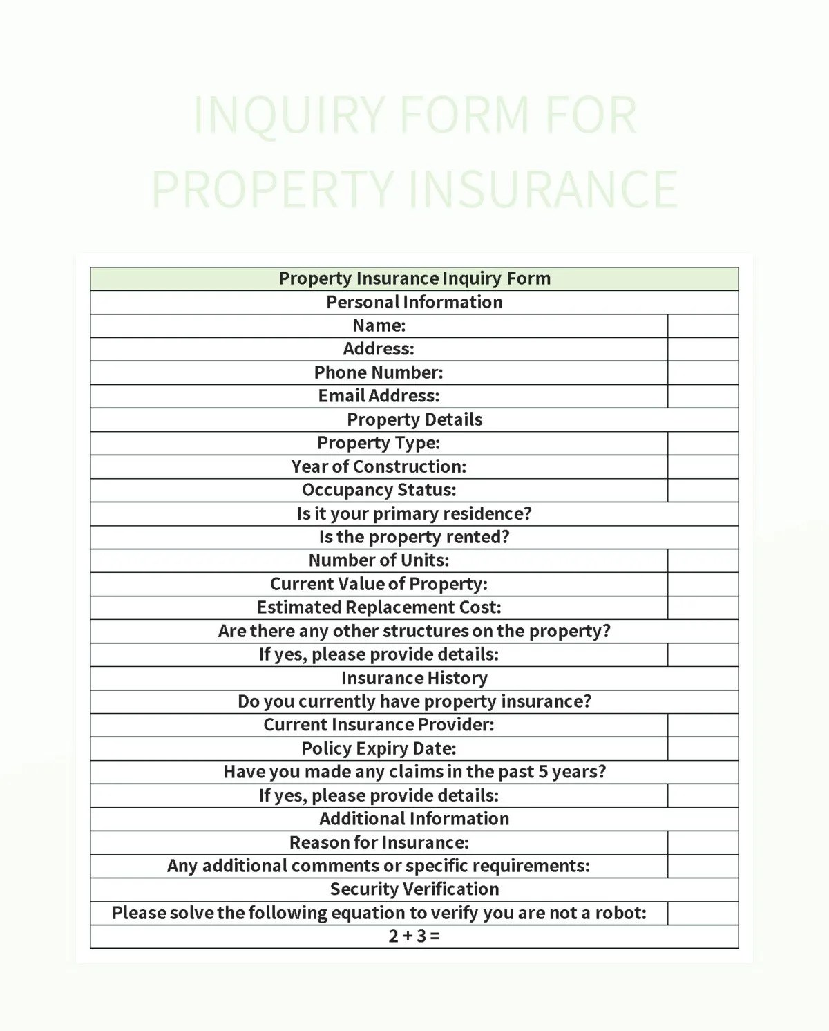 Free Property Insurance Templates For Google Sheets And Microsoft Excel