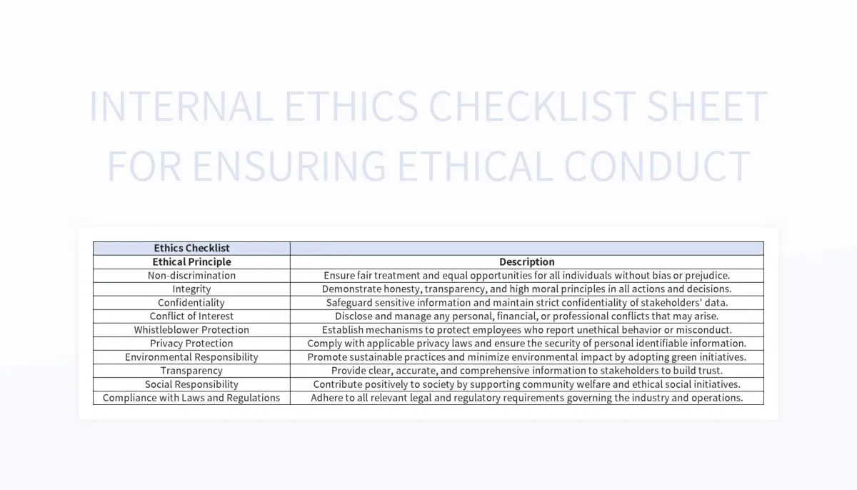 Free Ethical Conduct Templates For Google Sheets And Microsoft Excel