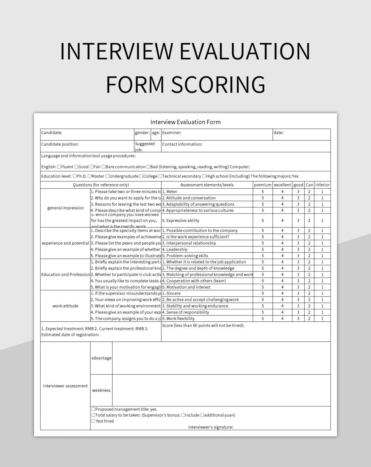 Interview Evaluation Form Scoring Excel Template And Google Sheets File