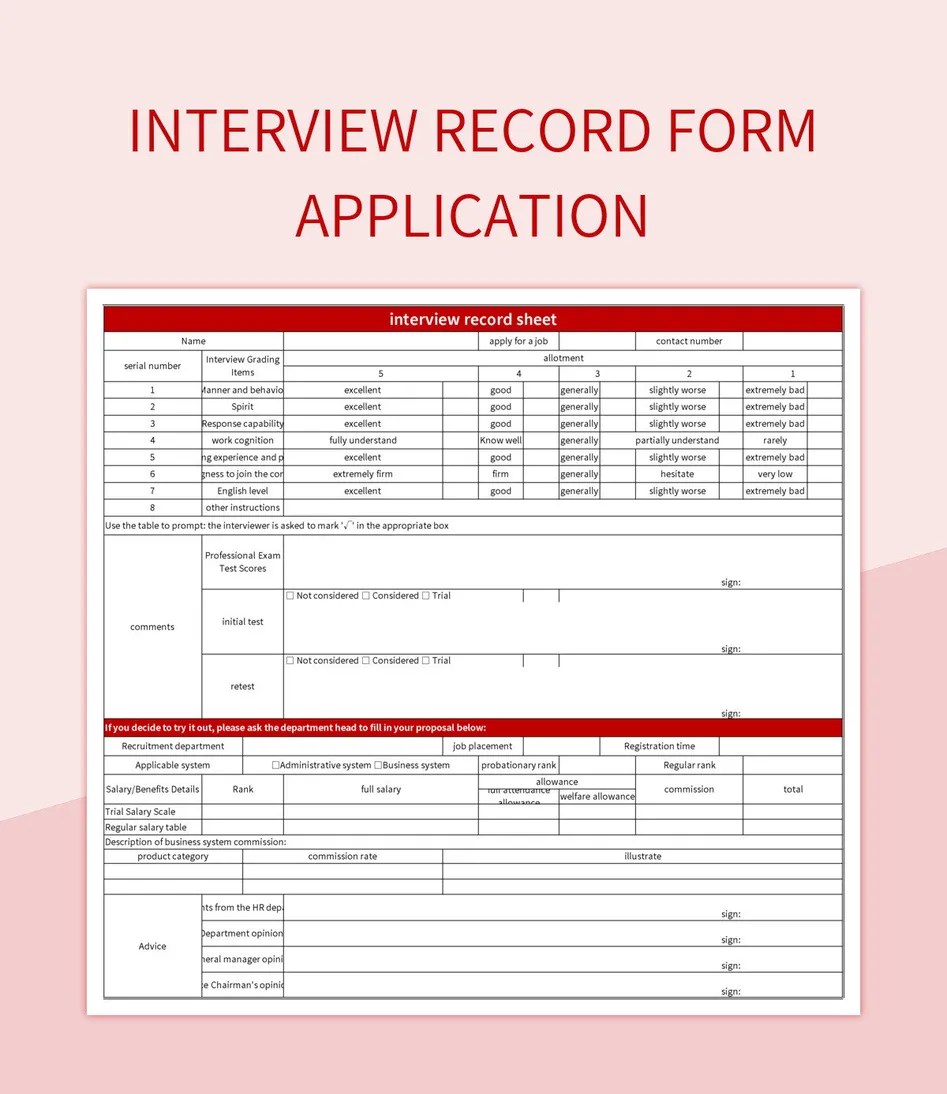 Interview Record Form Application Excel Template And Google Sheets File