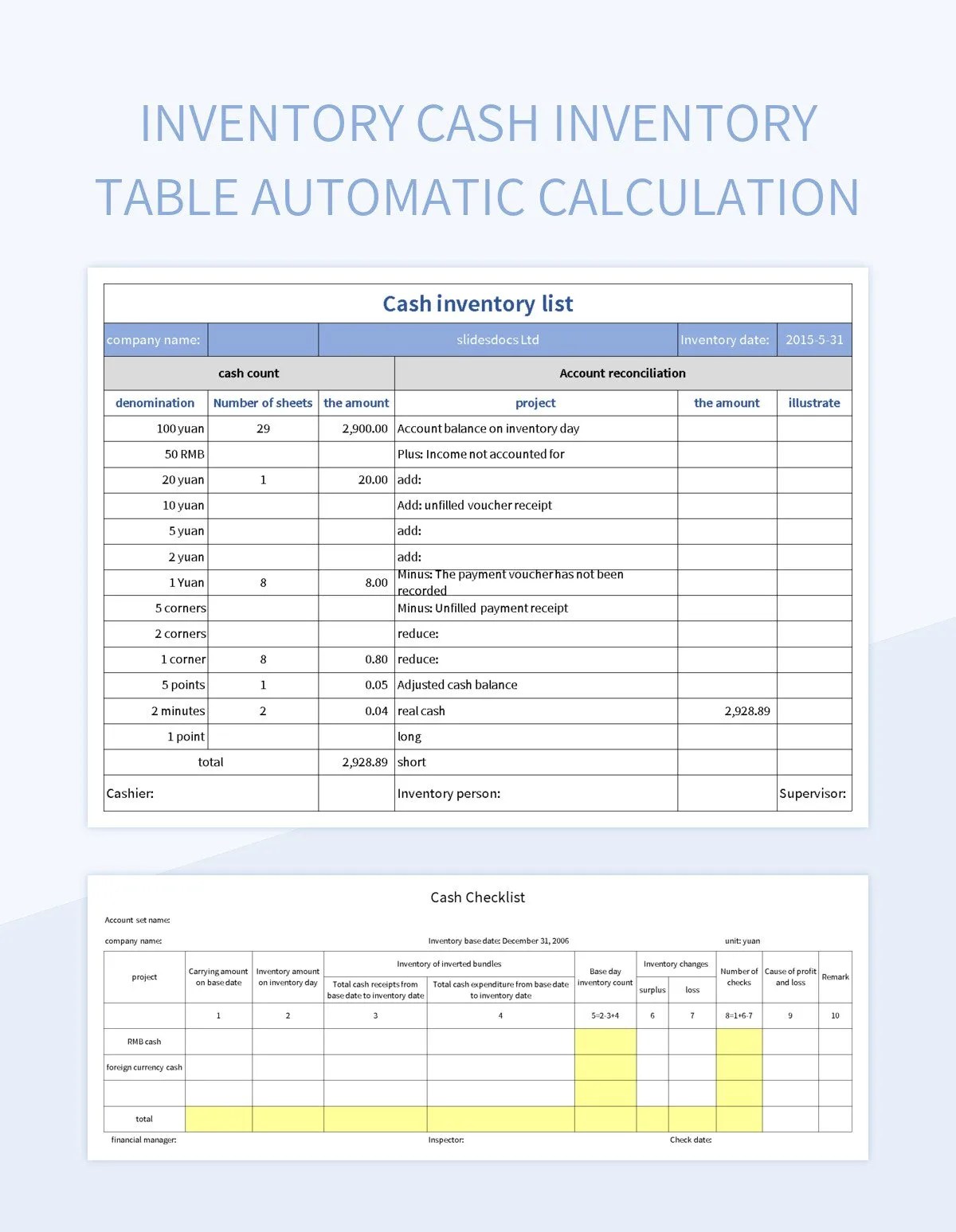 Inventory Cash Inventory Table Automatic Calculation Excel Template And