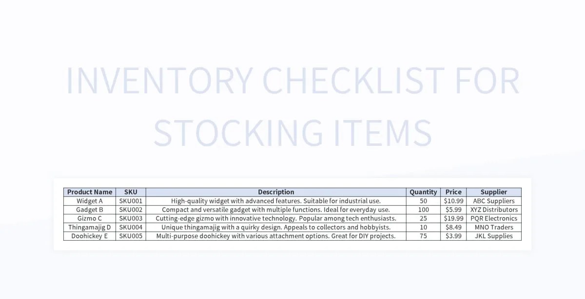Inventory Checklist For Stocking Items Excel Template And Google Sheets