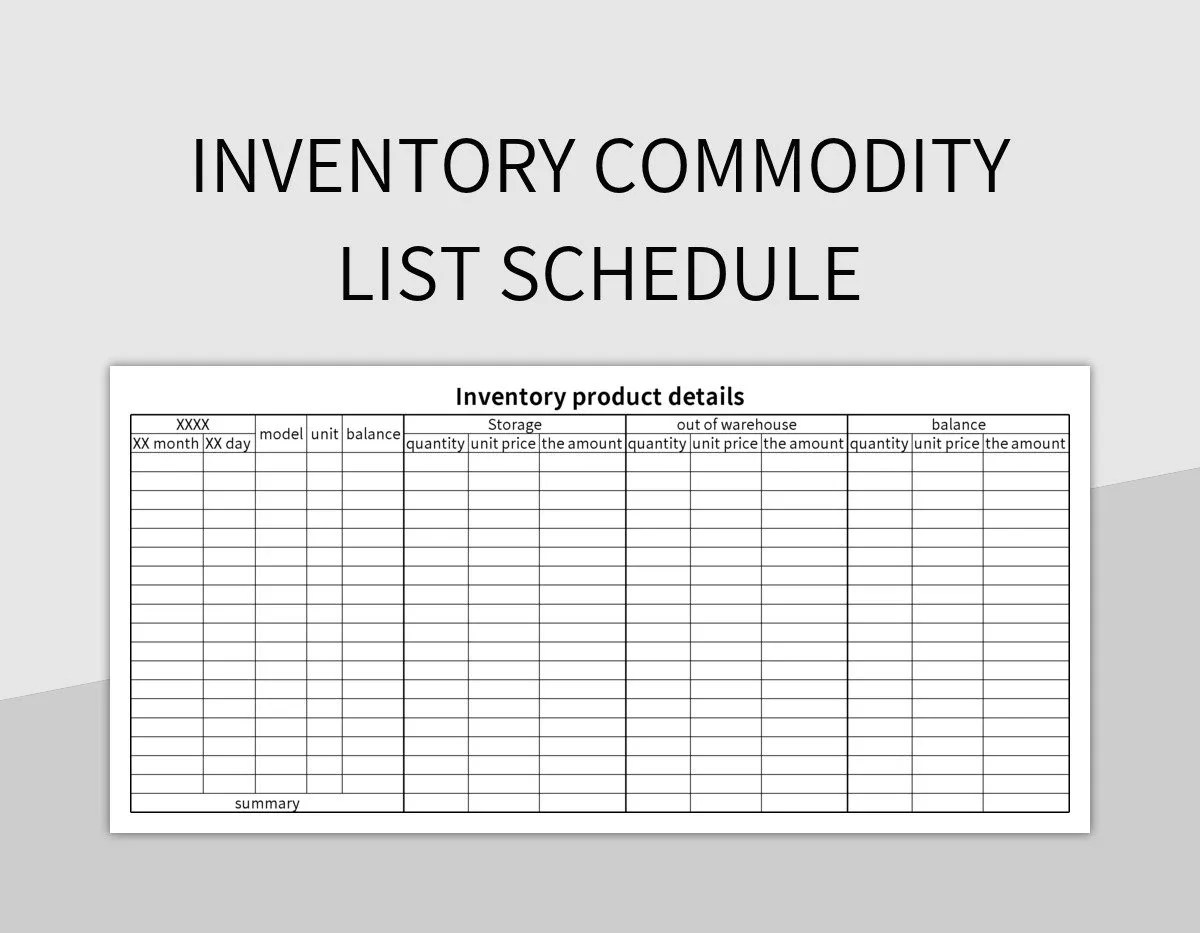 Inventory Commodity List Schedule Excel Template And Google Sheets File