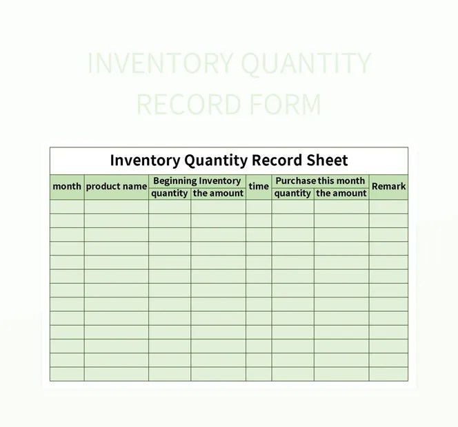 Inventory Quantity Record Form Excel Template And Google Sheets File For Free Download Slidesdocs