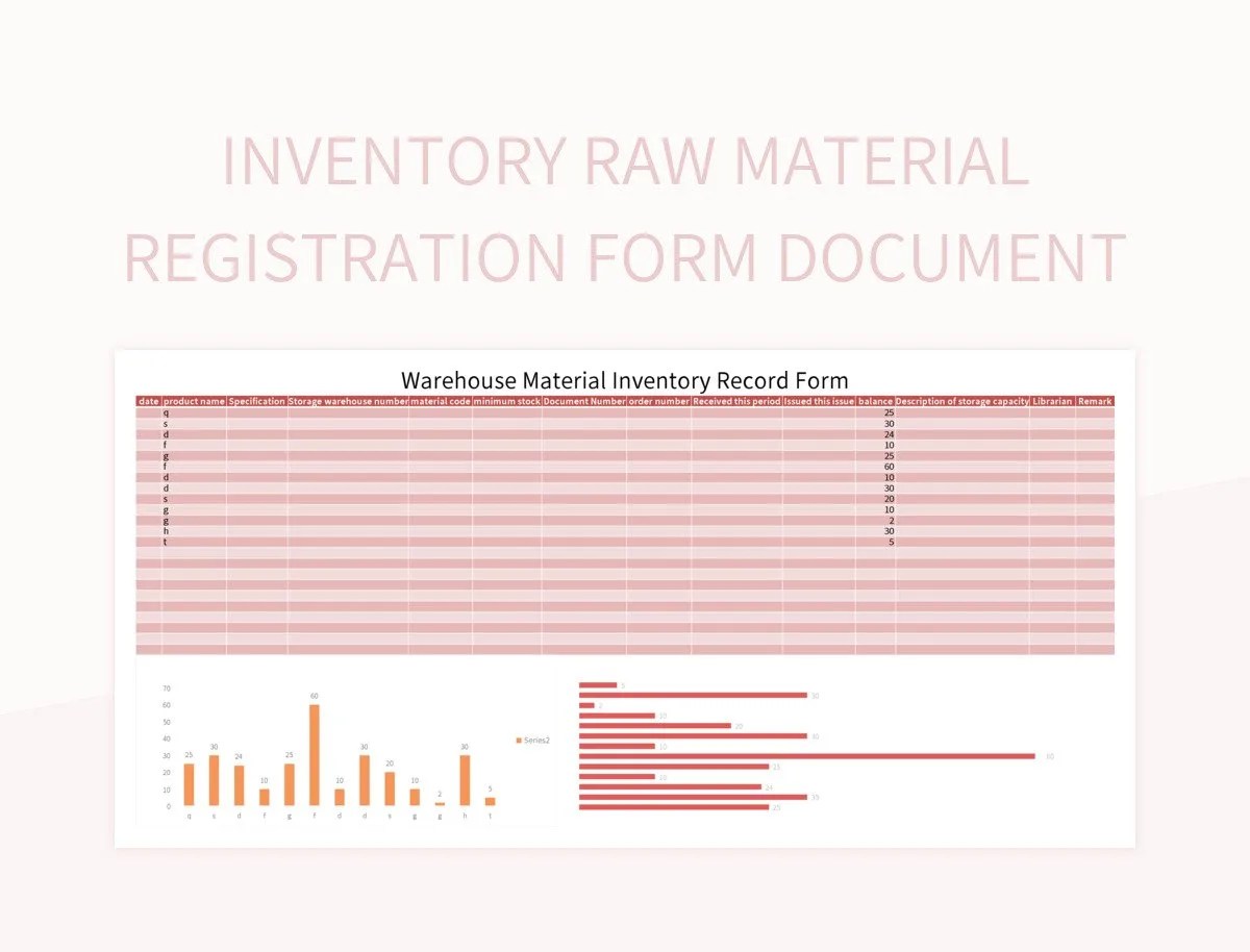 Inventory Raw Material Registration Form Document Excel Template And