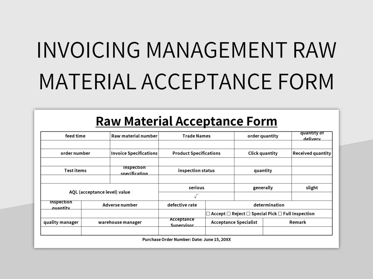 Invoicing Management Raw Material Acceptance Form Excel Template And