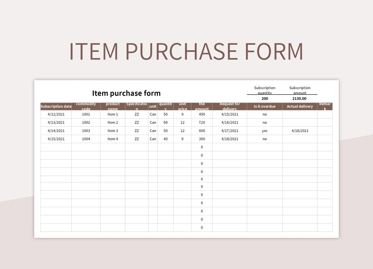 Item Purchase Form Excel Template And Google Sheets File For Free