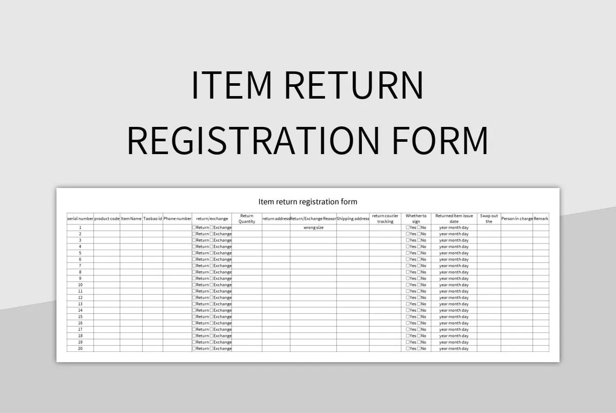 Item Borrowing And Returning Registration Form Excel Template And