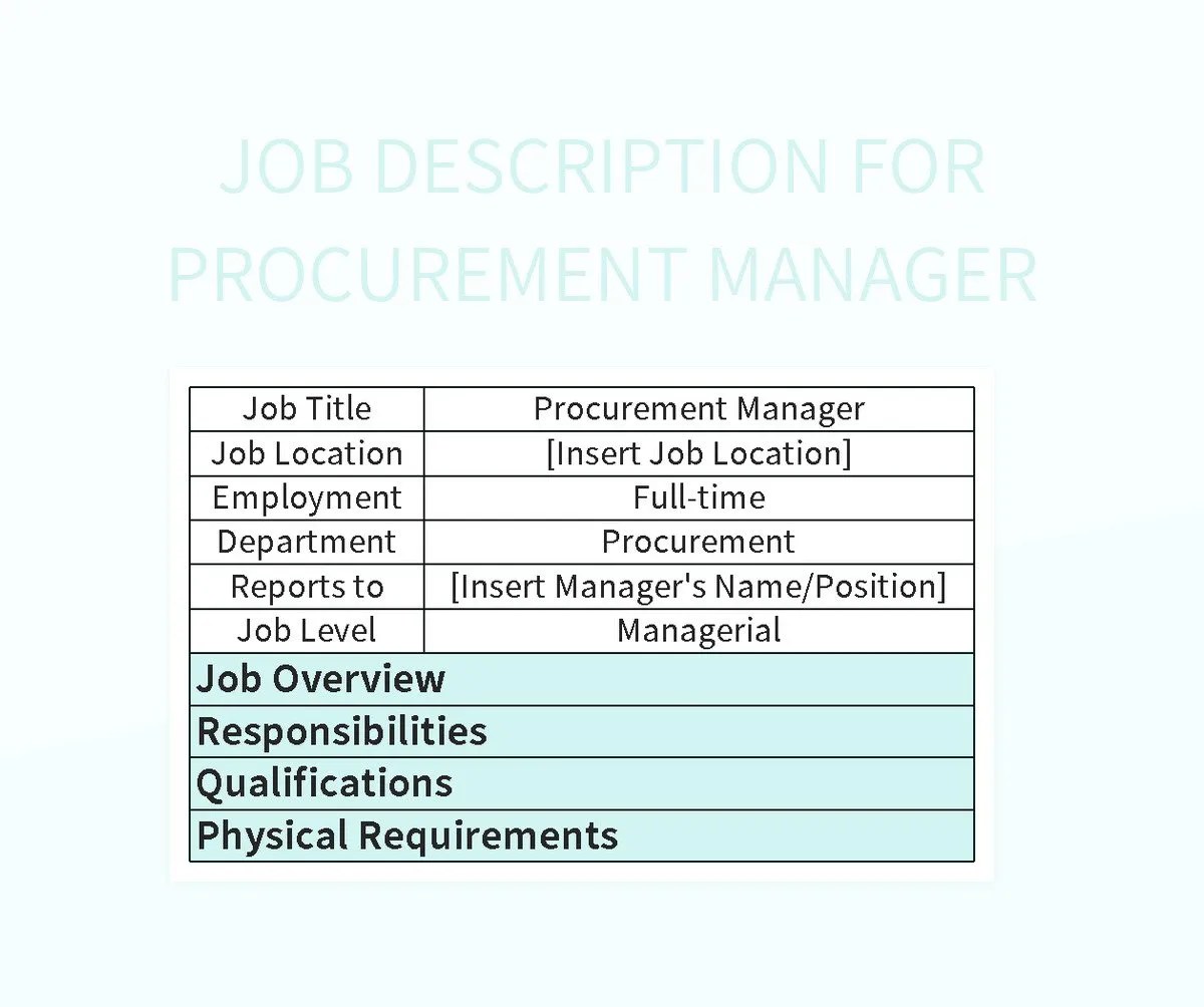Job Description Excel Template And Google Sheets File For Free Download