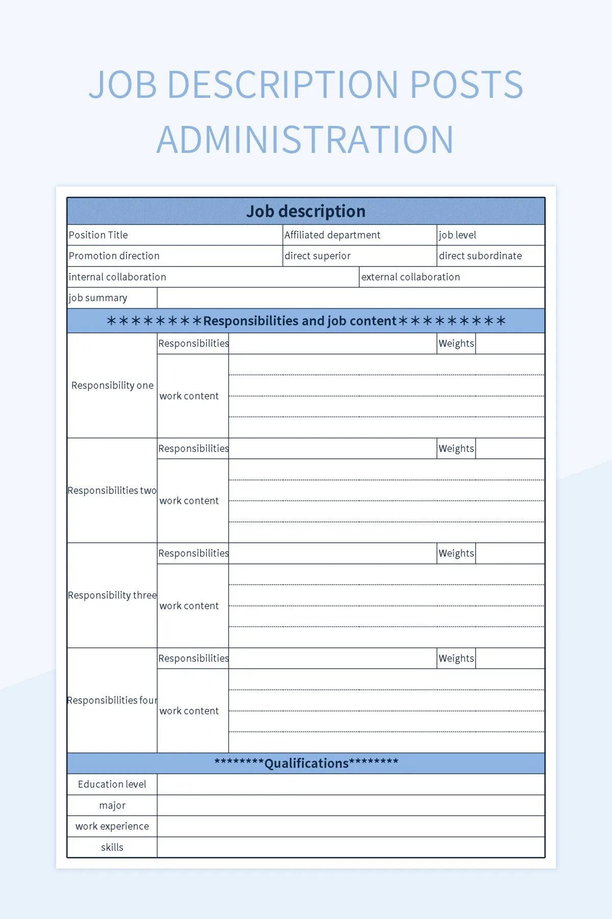 Job Description Posts Administration Excel Template And Google Sheets