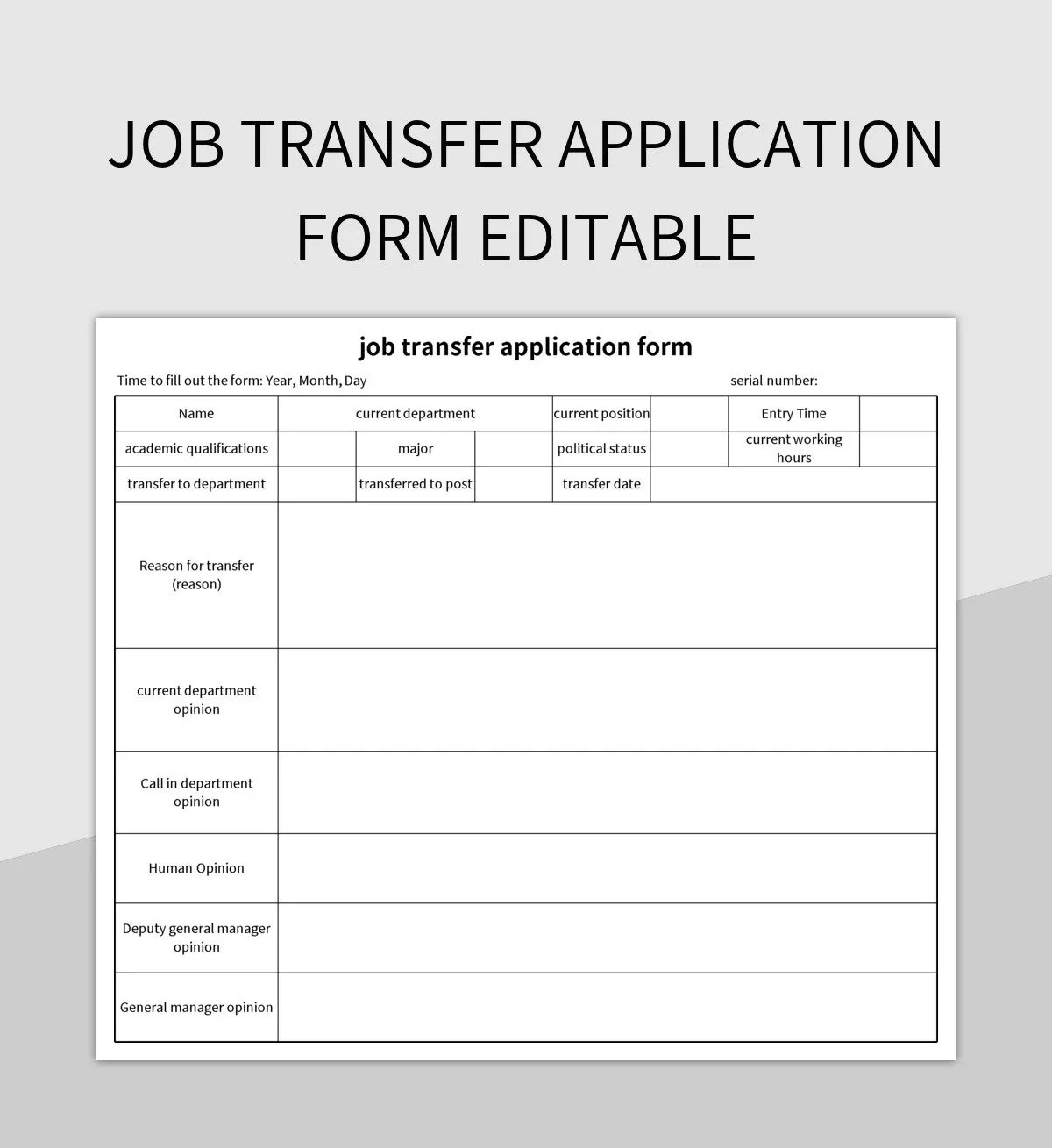 Job Transfer Application Form Editable Excel Template And Google Sheets