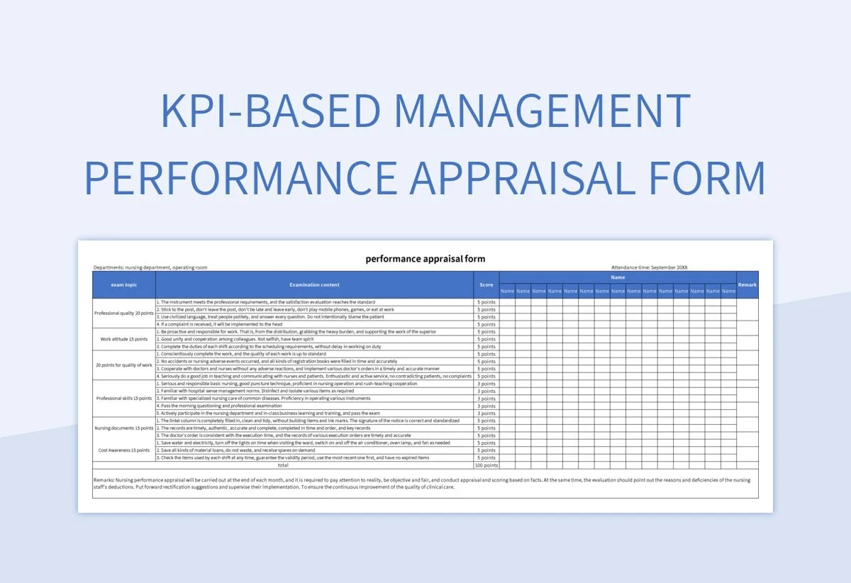 KPIbased Management Performance Appraisal Form Excel Template And