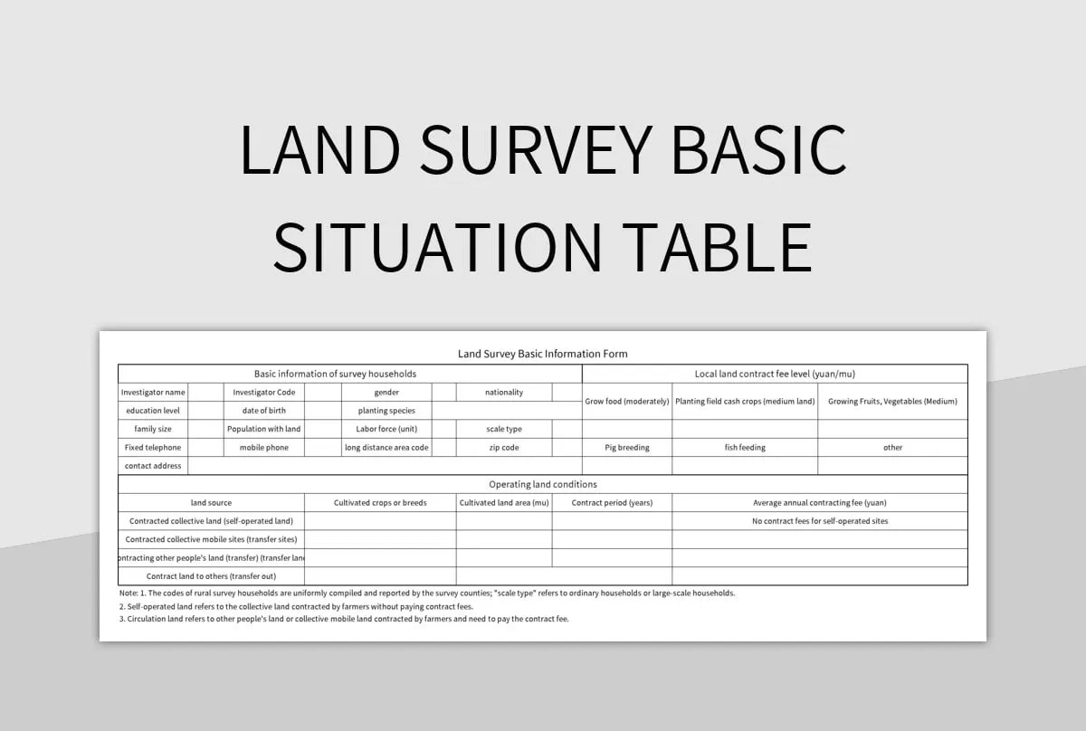 Land Survey Basic Situation Table Excel Template And Google Sheets File