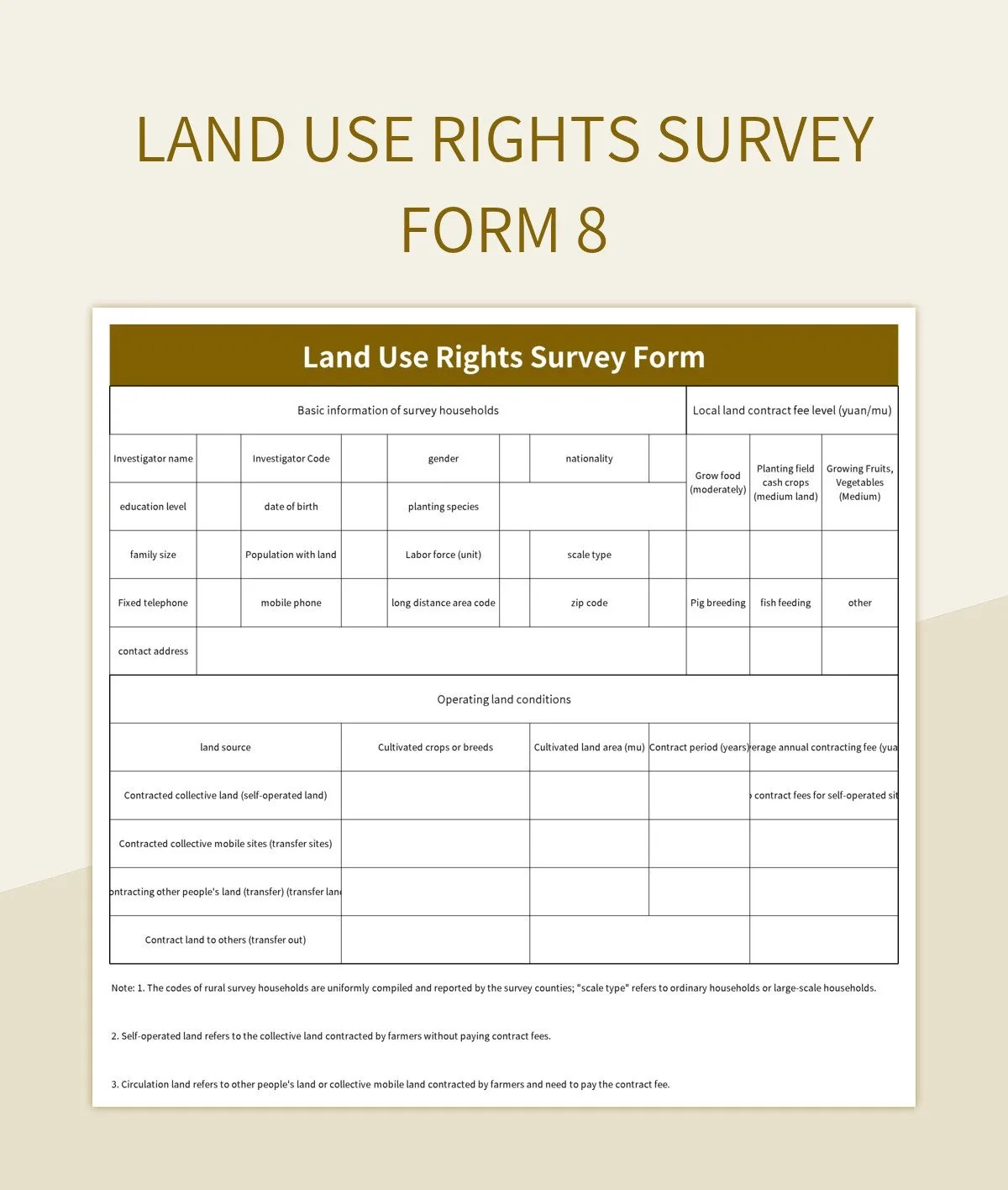 Land Use Rights Survey Form 8 Excel Template And Google Sheets File For