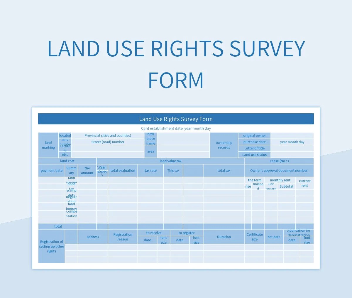 Land Use Rights Survey Form Excel Template And Google Sheets File For