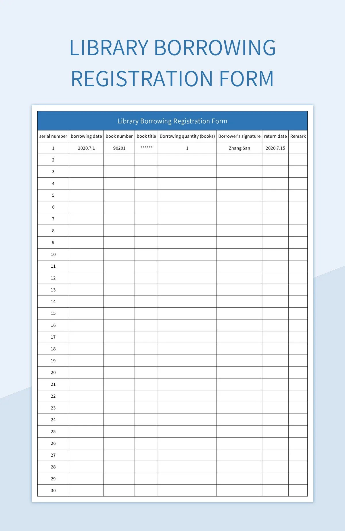 Library Borrowing Registration Form Excel Template And Google Sheets