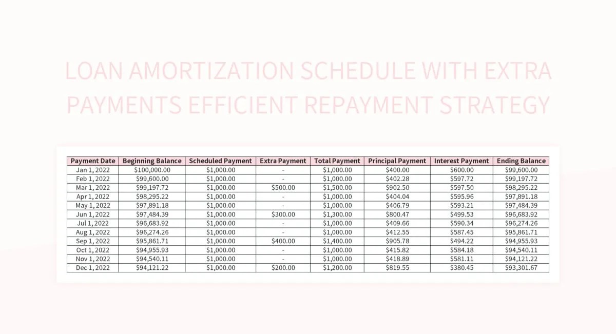 Loan Amortization Schedule With Extra Payments Efficient Repayment