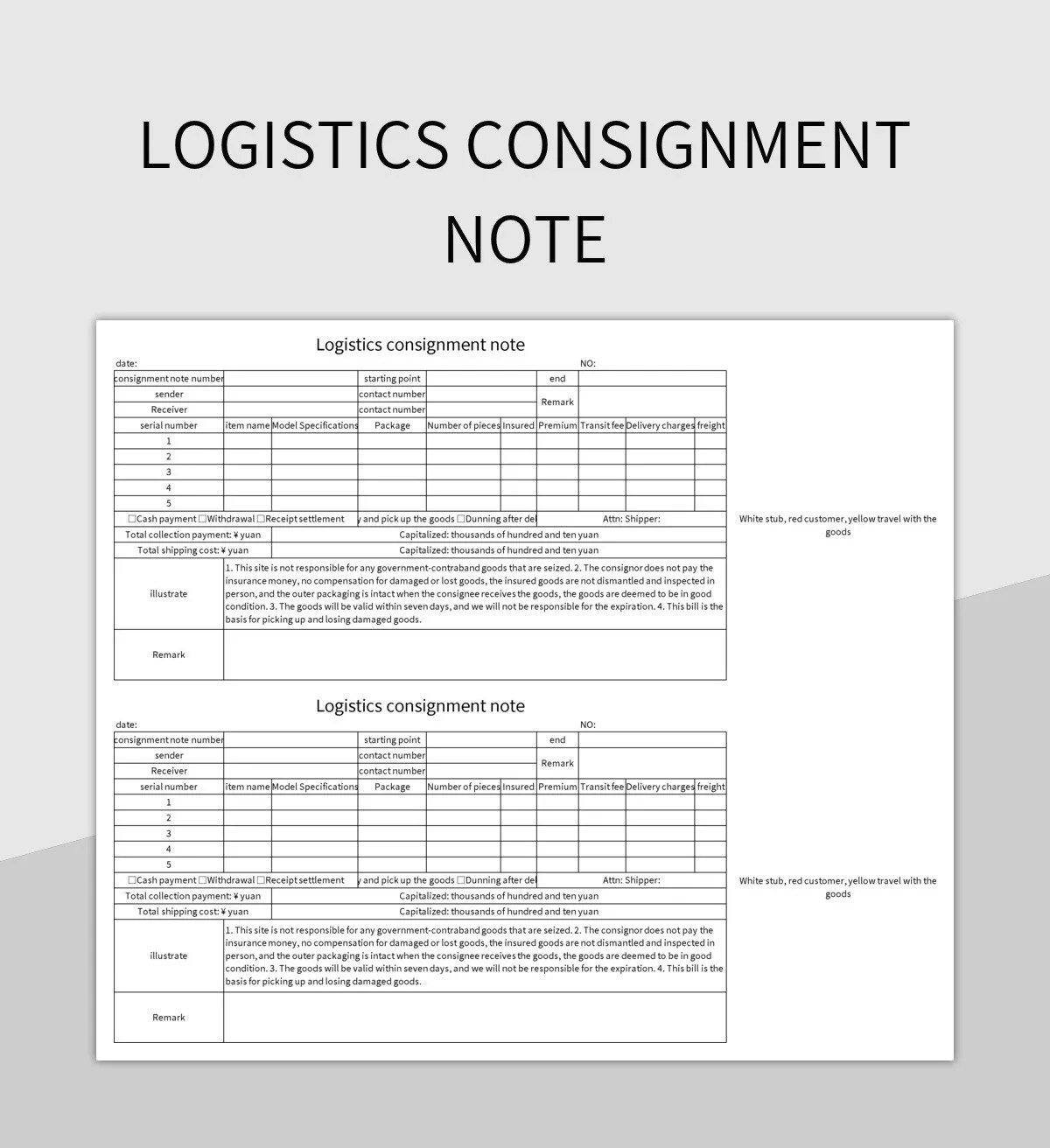 Logistics Consignment Note Excel Template And Google Sheets File For