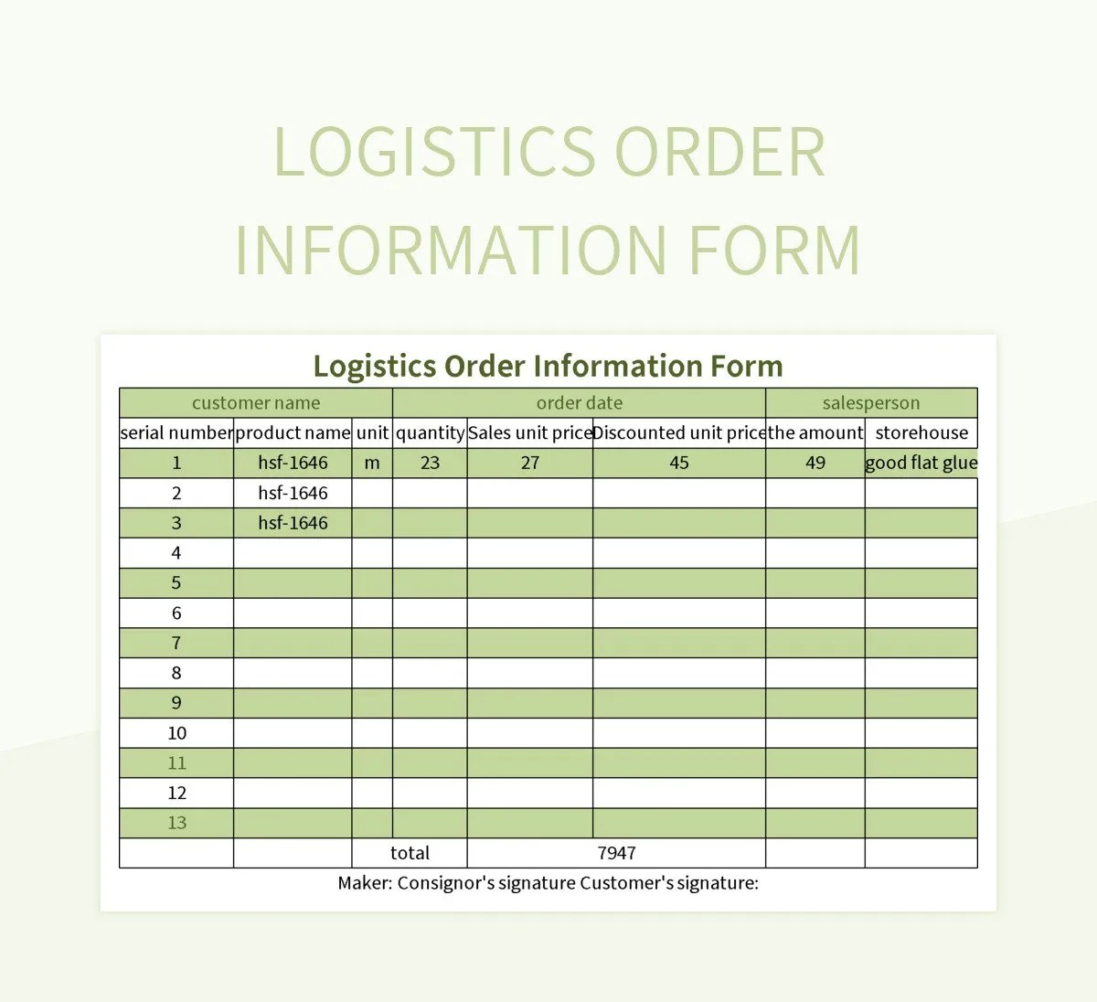 Logistics Order Information Form Excel Template And Google Sheets File