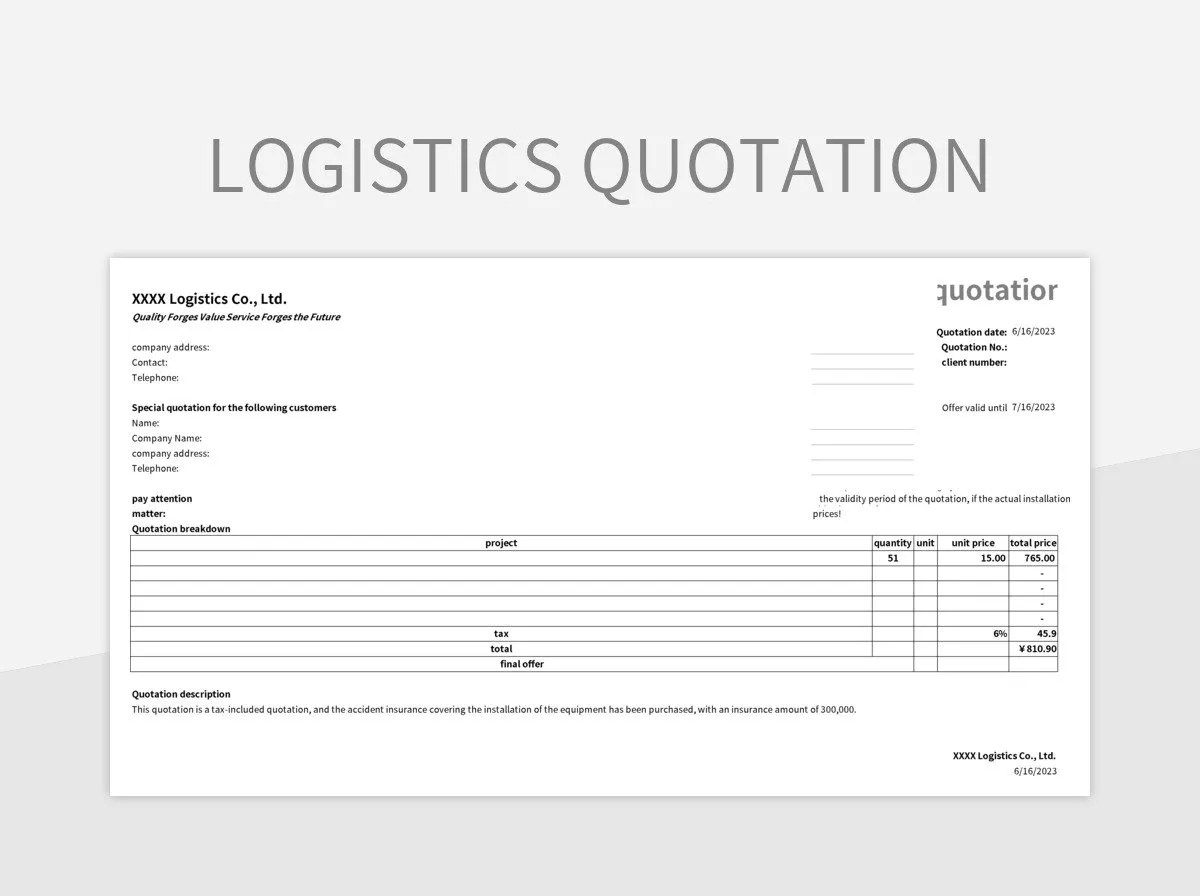 Quotation For Logistics Services Excel Template And Google Sheets File