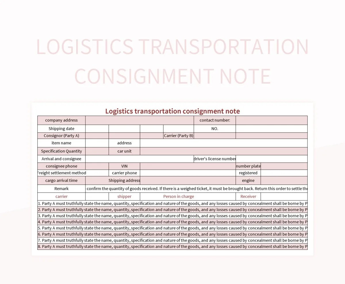 Logistics Transportation Consignment Note Excel Template And Google