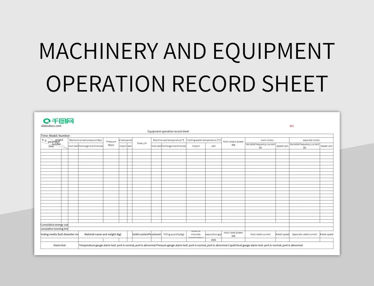 Machinery And Equipment Operation Record Sheet Excel Template And Google Sheets File For Free