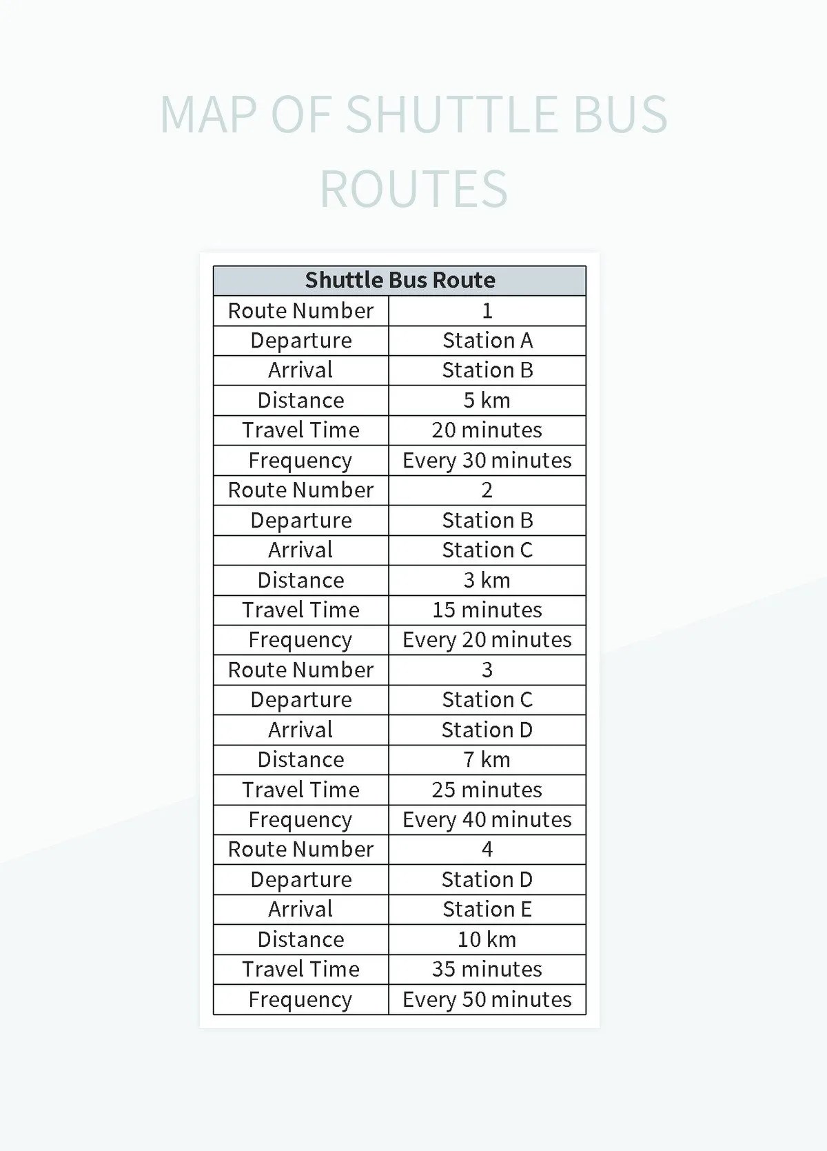 Map Of Shuttle Bus Routes Excel Template And Google Sheets File For Free Download Slidesdocs