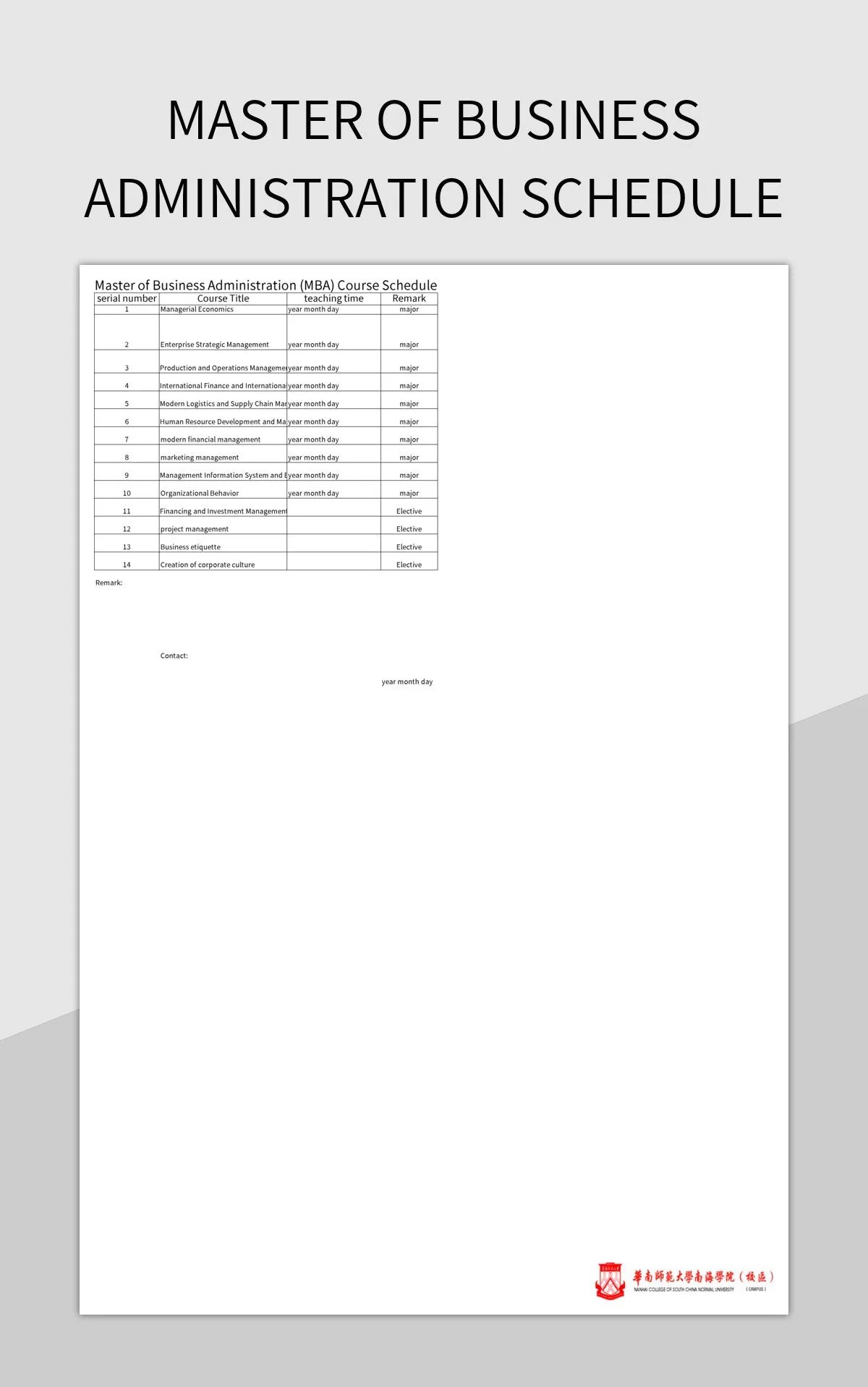 Master Of Business Administration Schedule Excel Template And Google